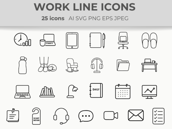 Download Work from Home Line Icons Online Busines - Online Collection