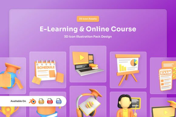 Download E-Learning &amp; Online Course 3D Icon Pack - Online Collection